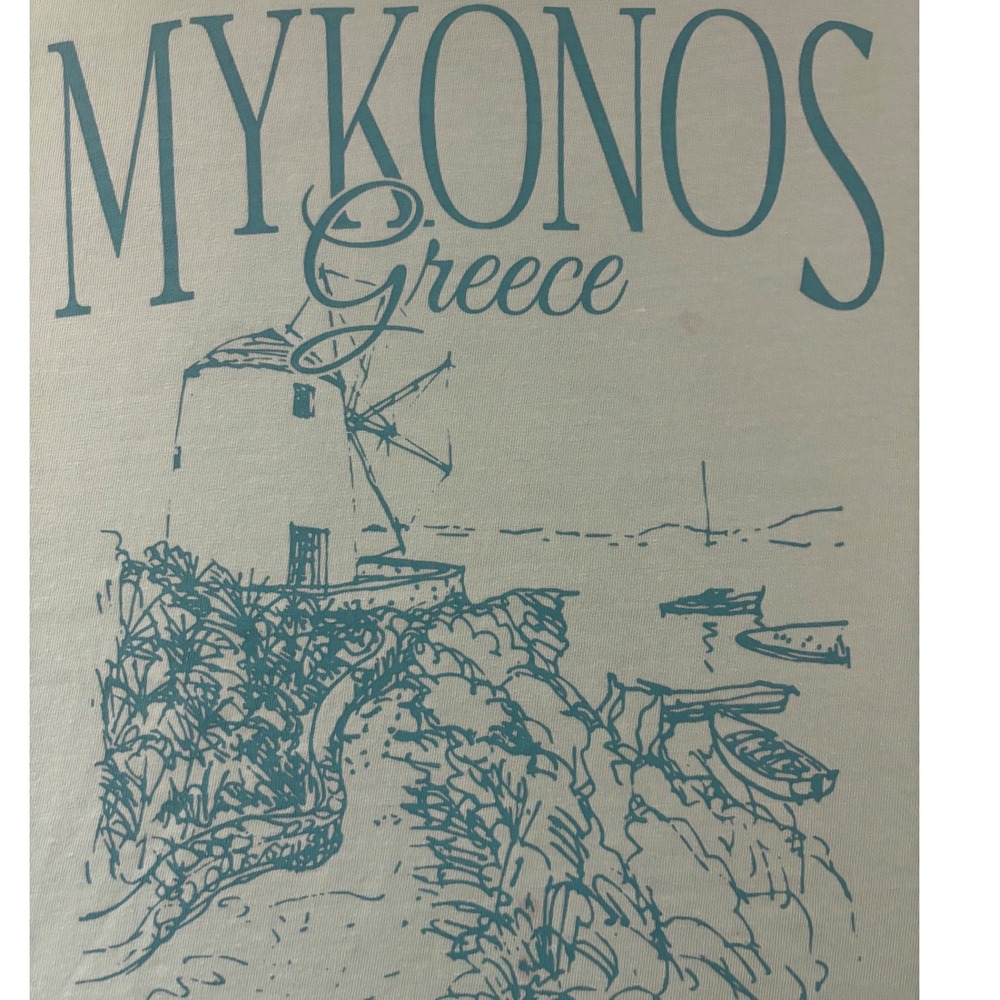 Comfortâ Colors Mykonos Greece T-Shirt Large Mint Green Graphic Cotton Good